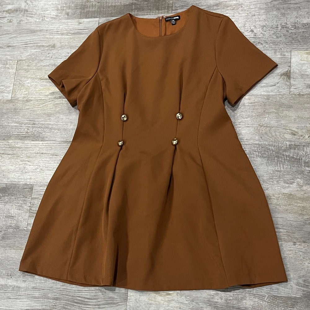 Fashion Nova Brown Mini Dress‎ with Button Detail 2X